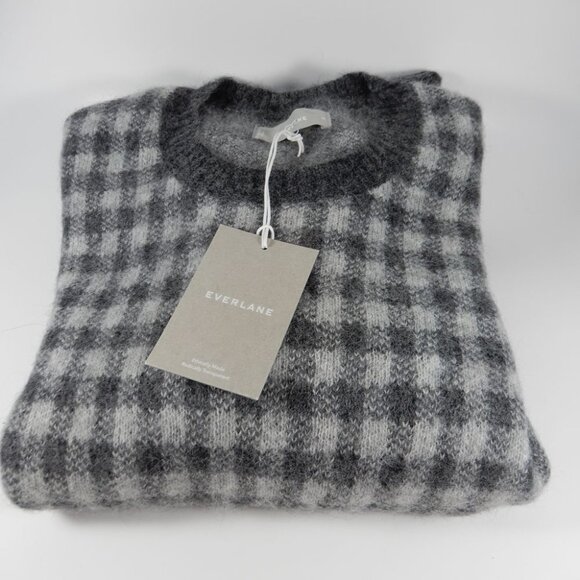 Everlane The Alpaca Crewneck Sweater Size L Heather Grey Buffalo Check NEW - Picture 3 of 8